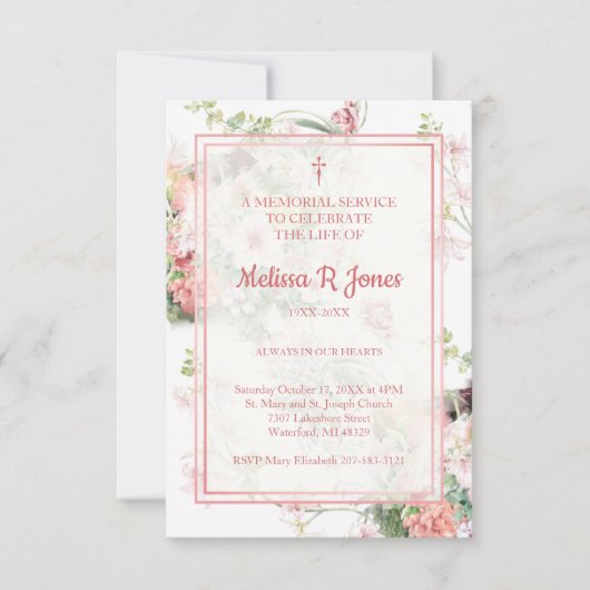 Rosa Beerdigung durch die Flora und Fauna Feiern D Mitteilungskarte (Vorderseite)