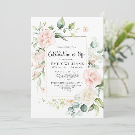 Rosa Beerdigung Einladung (Stehend Vorderseite)