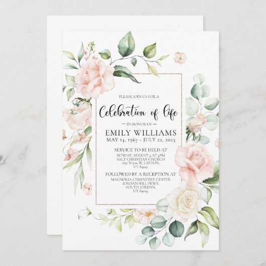 Rosa Beerdigung Einladung (Vorne/Hinten)