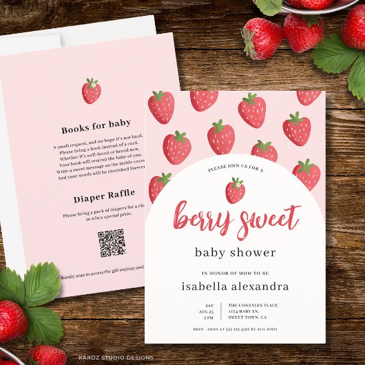 Rosa Beeren-Süße Erdbeeren Baby Shower Einladung