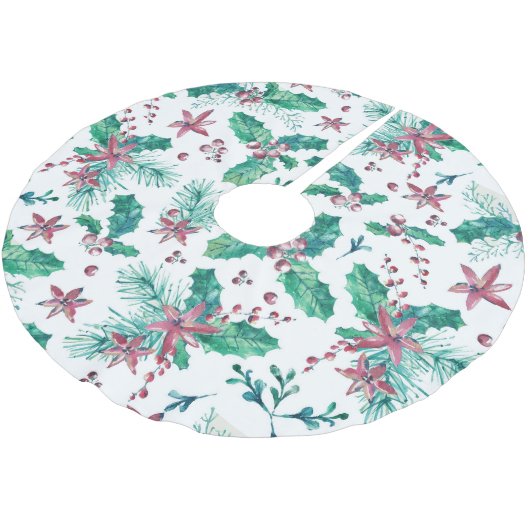 Rosa Beeren und Blume Polyester Weihnachtsbaumdecke (Schrägansicht)