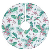 Rosa Beeren und Blume Polyester Weihnachtsbaumdecke (Vorderseite)