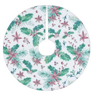 Rosa Beeren und Blume Polyester Weihnachtsbaumdecke