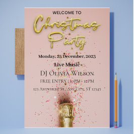 Rosa Begeisterte Weihnachtsfeier-Party Einladung