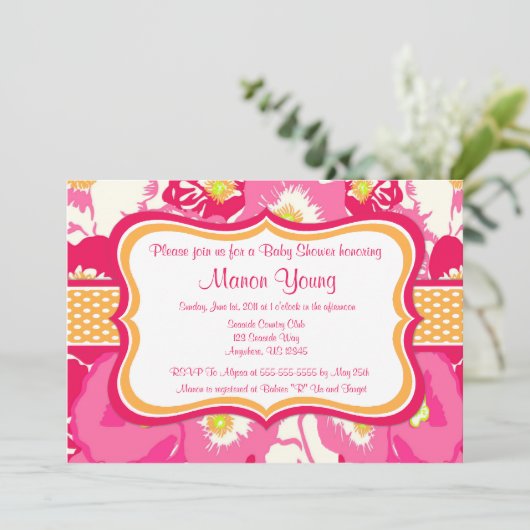 Rosa Begonia Baby oder Brautdusche Einladung (Stehend Vorderseite)