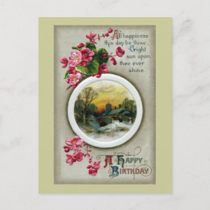 Rosa Begonien Vintage Geburtstags-Vignette Postkarte