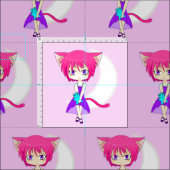 Rosa behaartes Neko Anime-Mädchen, Gewebe Stoff (Kachel)