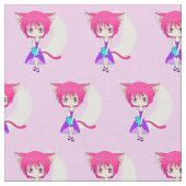 Rosa behaartes Neko Anime-Mädchen, Gewebe Stoff (Nahaufnahme)