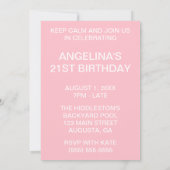 Rosa Behalten Ruhe und Party am Geburtstag Einladung (Rückseite)