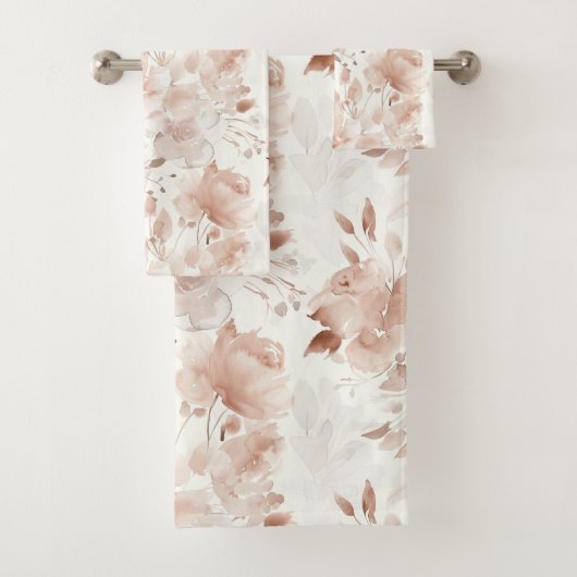Rosa Beige Blumen-Wasserfarben-Muster Badhandtuch Set (Insitu)