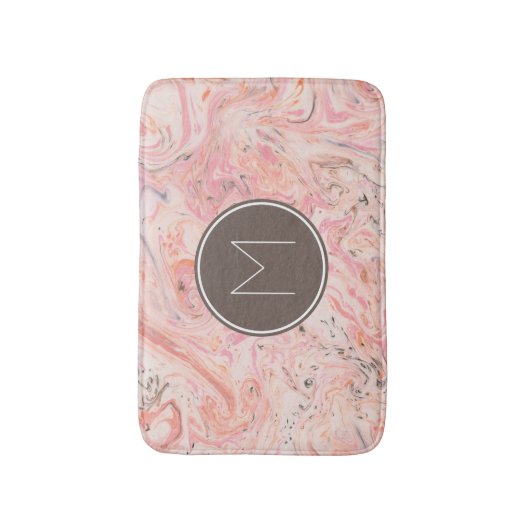 Rosa Beige graue Marmormonogramm Bath Mat Badematte (Vorderseite Vertikal)