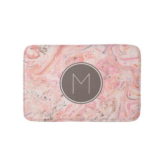 Rosa Beige graue Marmormonogramm Bath Mat Badematte (Vorderseite)