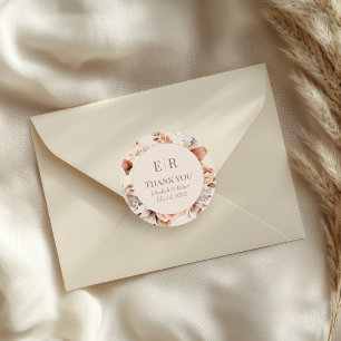 Rosa beige Monogramm Hochzeit Danke Aufkleber