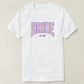 Rosa + Beige Streifen Navy Varsity BRIDE T-Shirt (Design vorne)
