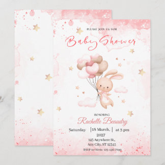 Rosa Beige Tiere Baby Shower Einladung