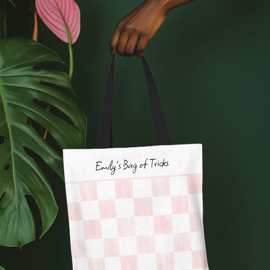 Rosa bemaltes Schachbrettmuster personalisiert Tasche