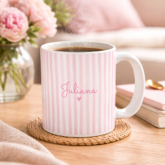 Rosa benutzerdefinierter Name gestreifter Becher G Kaffeetasse
