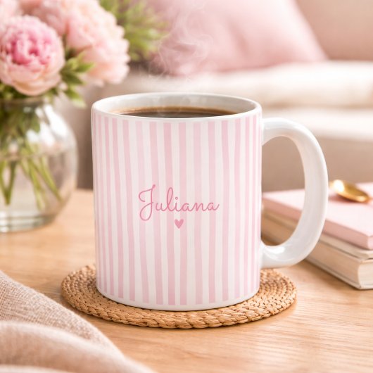 Rosa benutzerdefinierter Name gestreifter Becher G Kaffeetasse