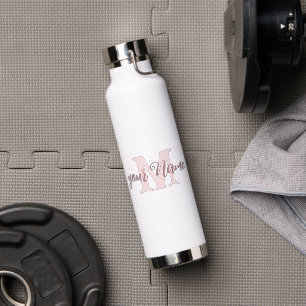 Rosa Benutzerdefinierter Name und Monogramm Trinkflasche