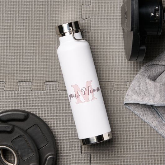 Rosa | Benutzerdefinierter Name und Monogramm Trinkflasche (Fitnessstudio)