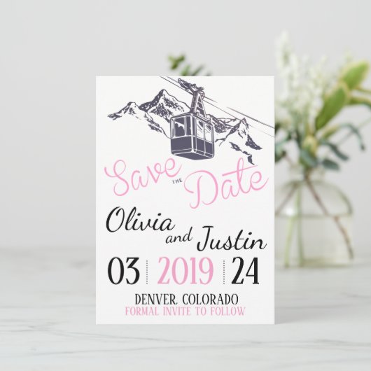 Rosa Berg Save the Date Einladung (Stehend Vorderseite)