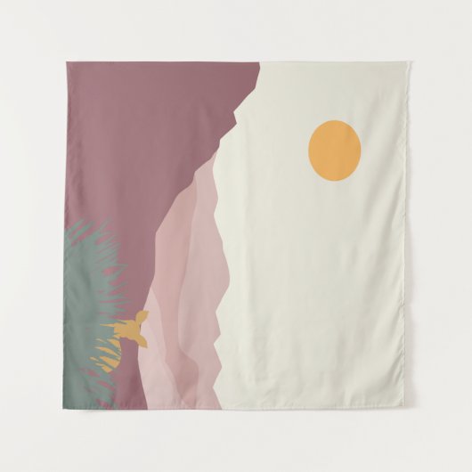 Rosa Berge boho Landschaft Wandteppich (Vorderseite (Horizontal))