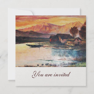 Rosa Bergsee alpine Abendlandschaft Einladung