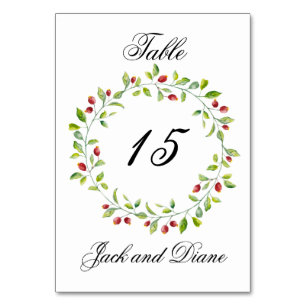 Rosa Berries und grüne Foliage Hochzeitskarten Tischnummer