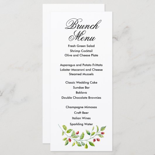 Rosa Berries und grüne Foliage Menükarte (Vorne/Hinten)