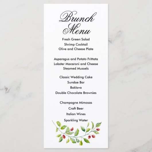 Rosa Berries und grüne Foliage Menükarte (Vorderseite)