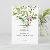 Rosa Berries und grüne Folies Save the Date Einladung (Stehend Vorderseite)