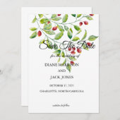 Rosa Berries und grüne Folies Save the Date Einladung (Vorne/Hinten)