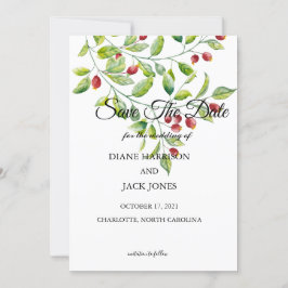 Rosa Berries und grüne Folies Save the Date Einladung