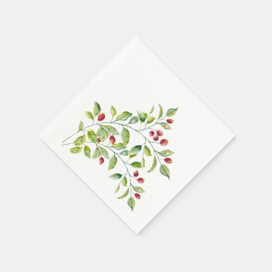 Rosa Berries und grünes Blattpapier Serviette (Ecke)