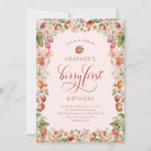 Rosa Berry Einladung zum Geburtstag (Vorderseite)