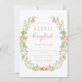 Rosa Berry erste Erdbeere Einladung (Vorderseite)