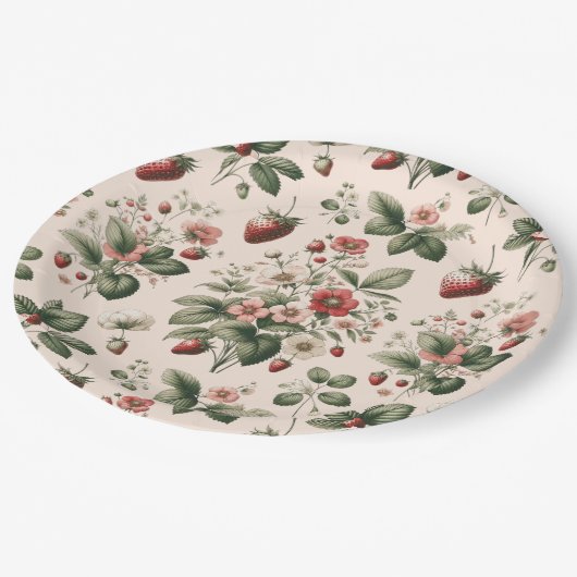Rosa Berry Sweet über das Erdbeermuster Pappteller (Schrägansicht)