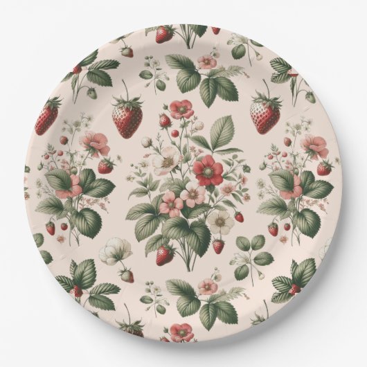 Rosa Berry Sweet über das Erdbeermuster Pappteller (Vorderseite)