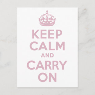 Rosa beschriftet Keep Calm and Carry On Postkarte
