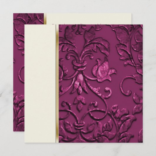 Rosa bestickt Look Damask Hochzeit Einladung (Vorne/Hinten)