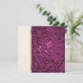Rosa bestickt Look Damask Hochzeit Einladung (Stehend Vorderseite)