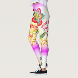 Rosa bestickte Palmen Leggings