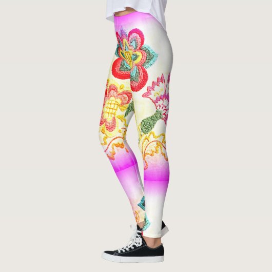 Rosa bestickte Palmen Leggings (Links)