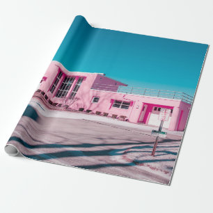 Rosa Beton Gebäude unter blauem Himmel Geschenkpapier