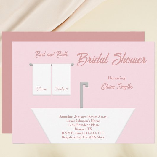 Rosa Bett und Bath Bridal Dusche Einladung