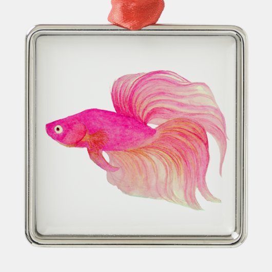 Rosa Betta Fish Aquarell Ornament Aus Metall (Vorne)