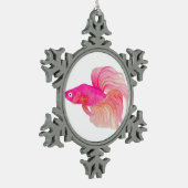 Rosa Betta Fish Aquarell Schneeflocken Zinn-Ornament (Links)