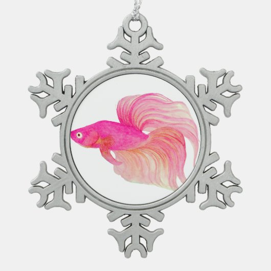 Rosa Betta Fish Aquarell Schneeflocken Zinn-Ornament (Vorderseite)