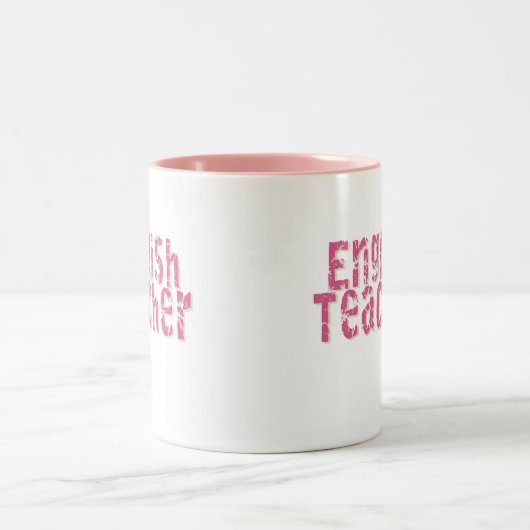 Rosa beunruhigter Text-Englischlehrer Zweifarbige Tasse (Mittel)
