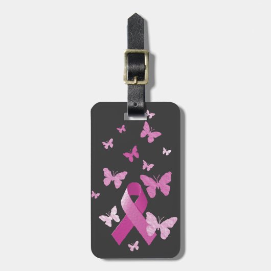 Rosa Bewusstseins-Band Gepäckanhänger (Vorderseite vertikal)